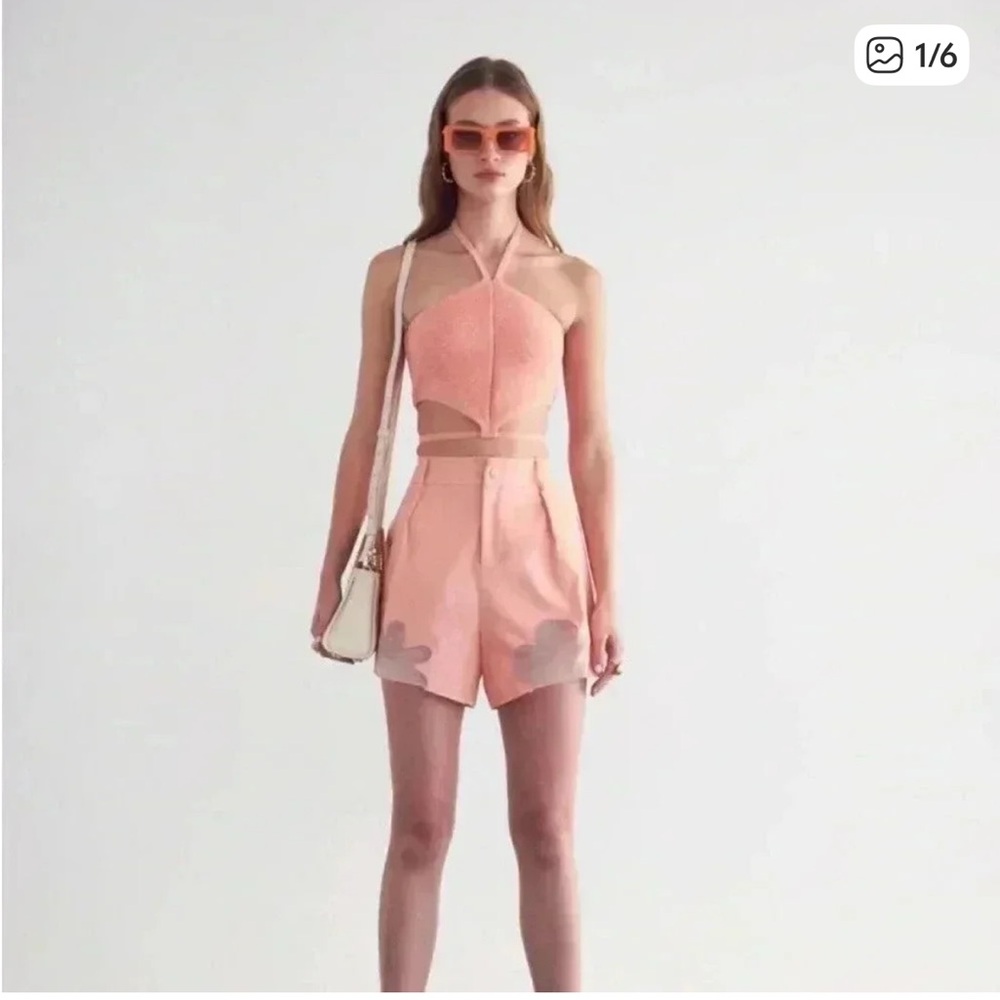 cult gaia Azalea Pink Knit Halter Top